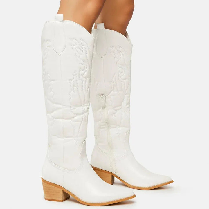 Women's cowboy boots leather knee-high winter suitable elegant