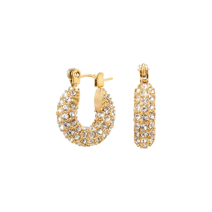 Damen Creolen Ohrringe Gold Edelstahl mit Zirkoniasteinen Elegant 0