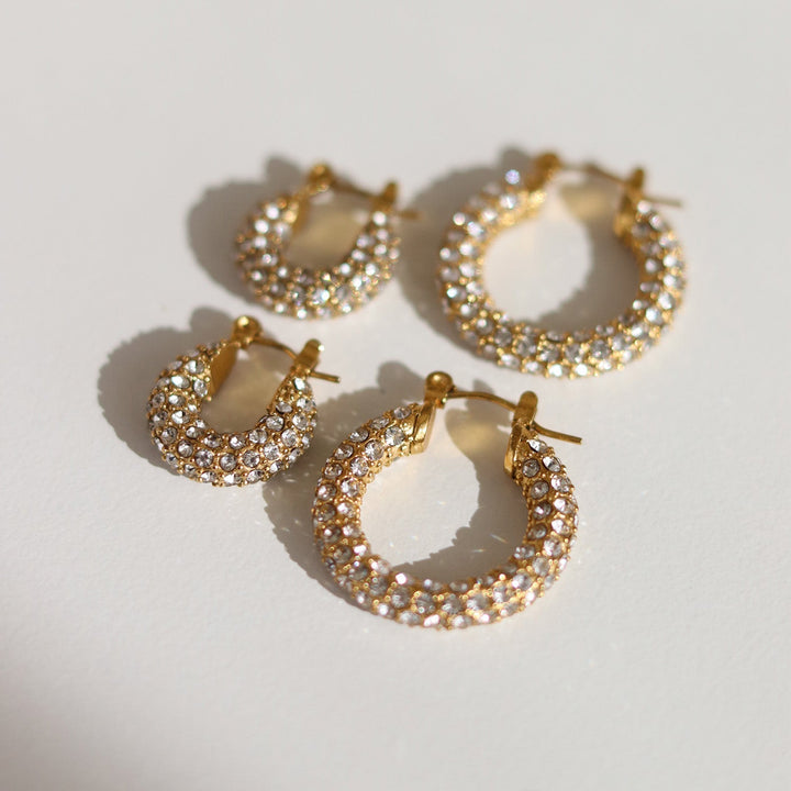 Damen Creolen Ohrringe Gold Edelstahl mit Zirkoniasteinen Elegant 1