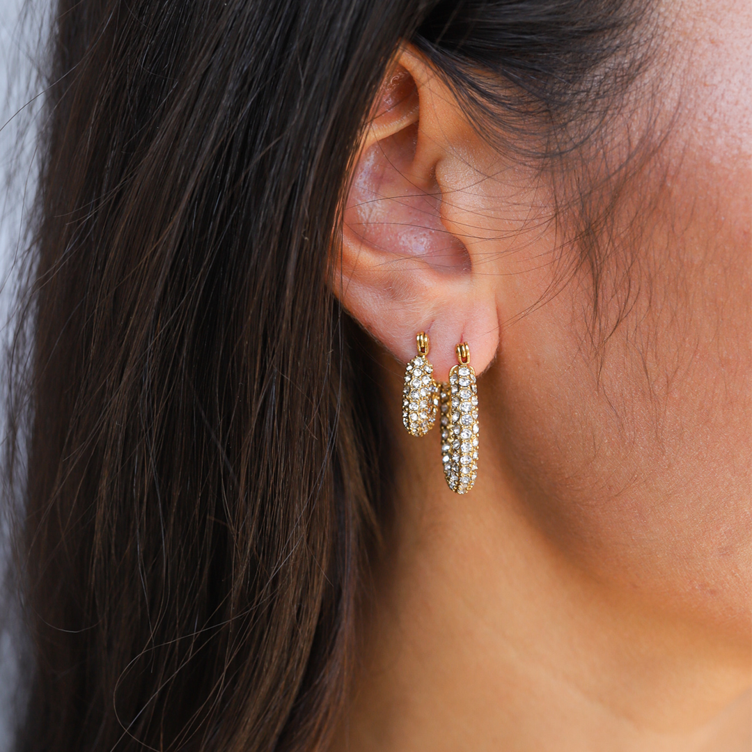 Damen Creolen Ohrringe Gold Edelstahl mit Zirkoniasteinen Elegant 2