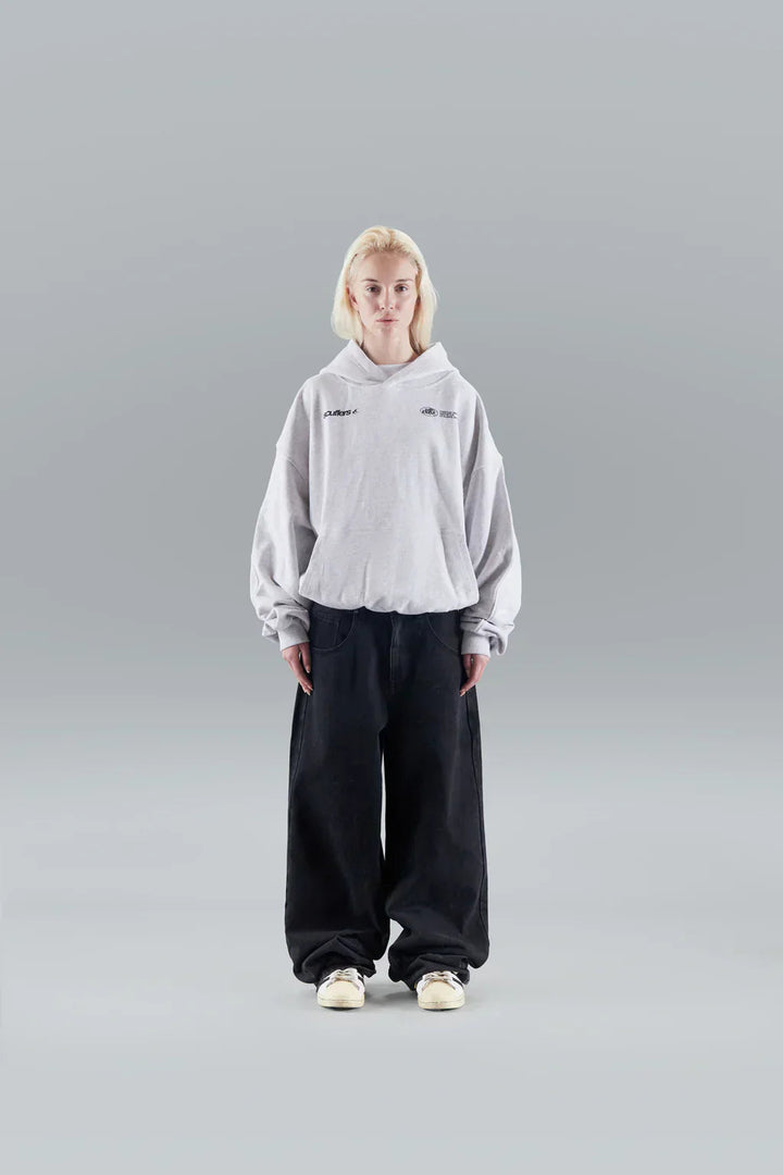 Damen Grauer Oversize Hoodie Aus Weichem Baumwollmix Mit Kapuze 12