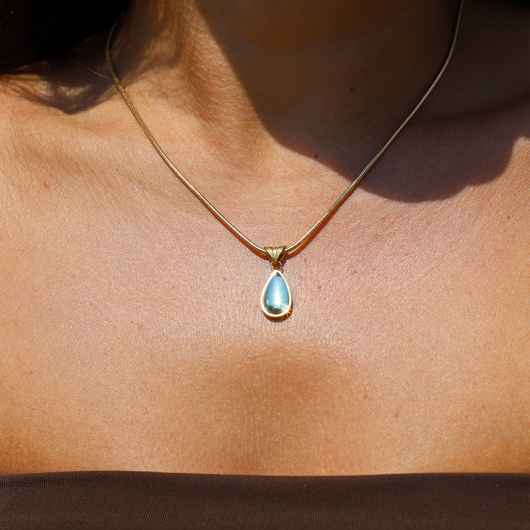 Damen Halskette Edelstahl Olivenstein Elegante mit PVD-Vergoldung 0