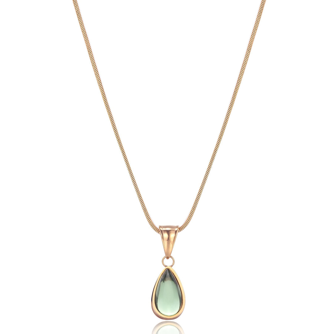 Damen Halskette Edelstahl Olivenstein Elegante mit PVD-Vergoldung 1