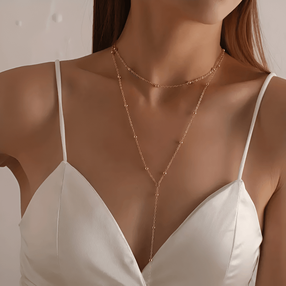 Damen Halskette Goldene Eleganz mit Stilvollem Knopf-Design 1