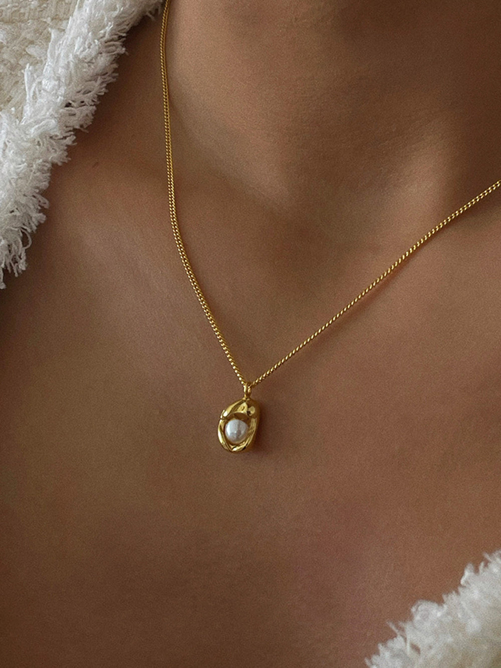 Damen Halskette Perlen Minimalistisch Barock 1