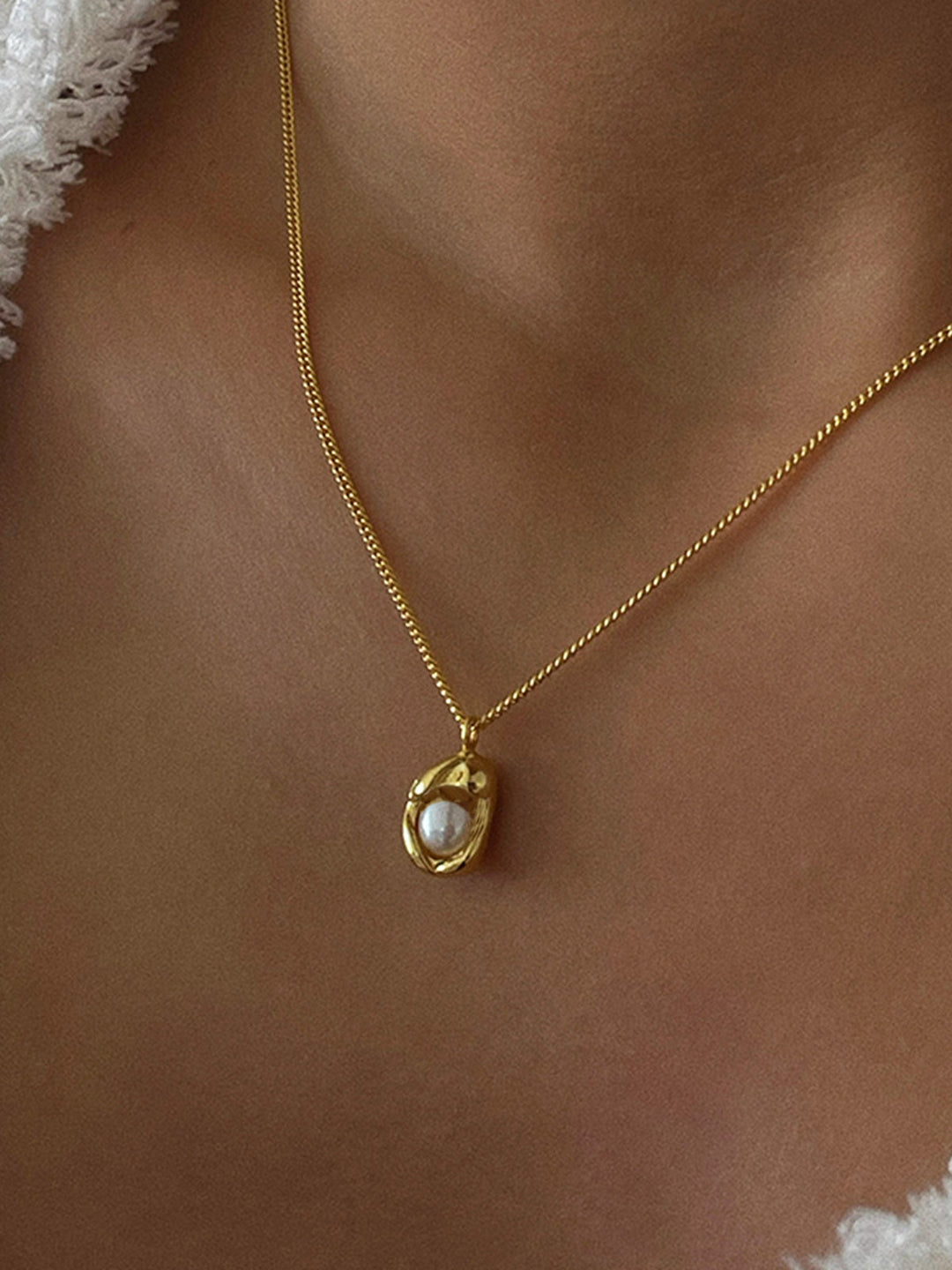 Damen Halskette Perlen Minimalistisch Barock 2