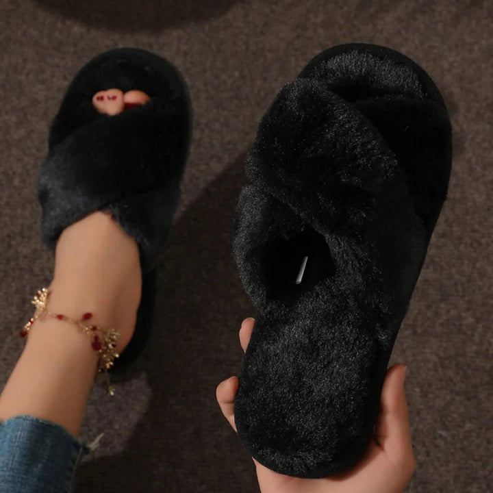 Women's slippers textile open toe area criss-cross design
