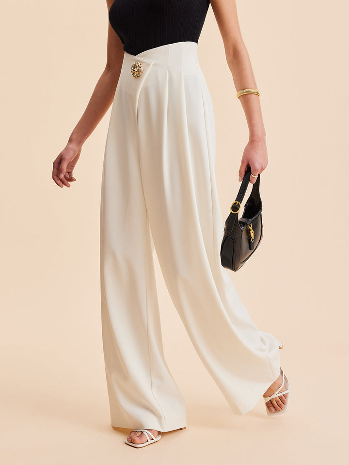 Pantalon large taille haute pour femmes avec des ornements