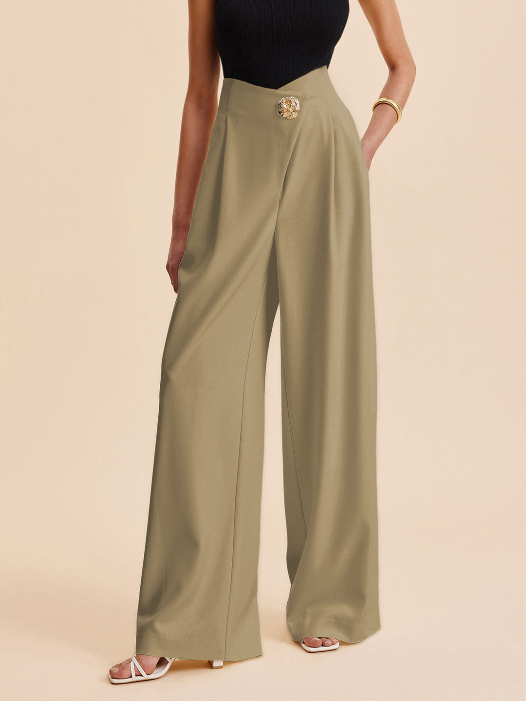 Pantalon large taille haute pour femmes avec des ornements