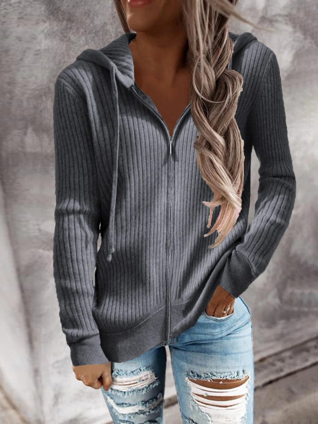 Women's hoodie with zipper and hood cotton blend