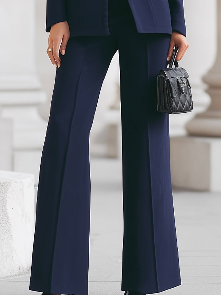 Damen Hosenanzug Elegant Blazer mit Hohem Kragen und Weiter Hose 2