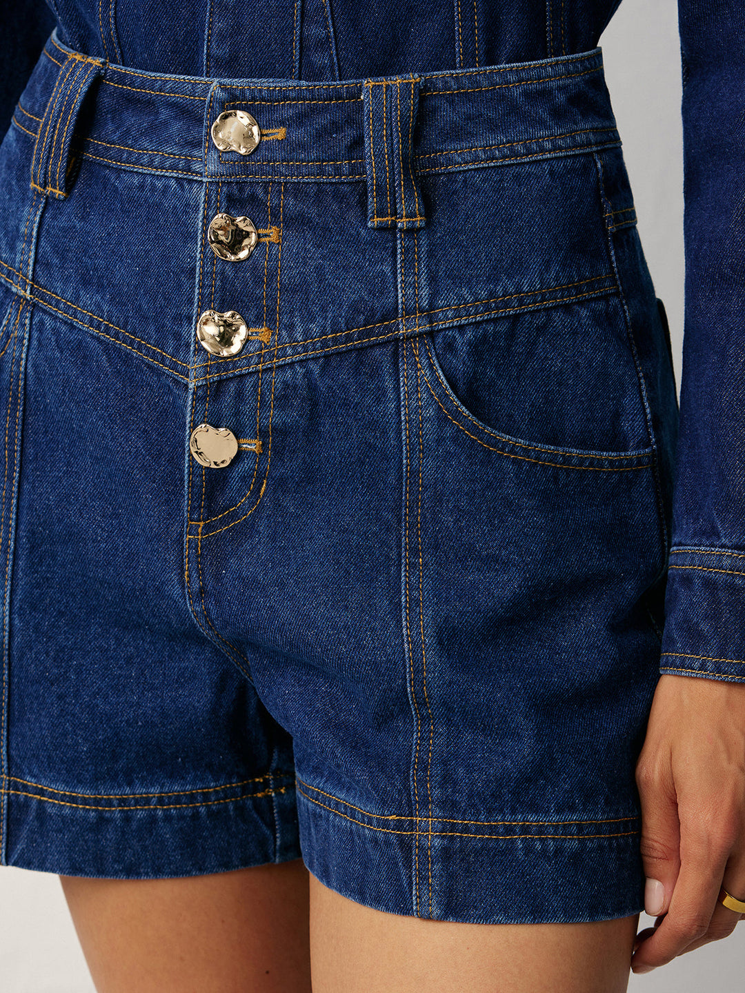 Women's denim shorts – high waist cotton, high waisted with button closure