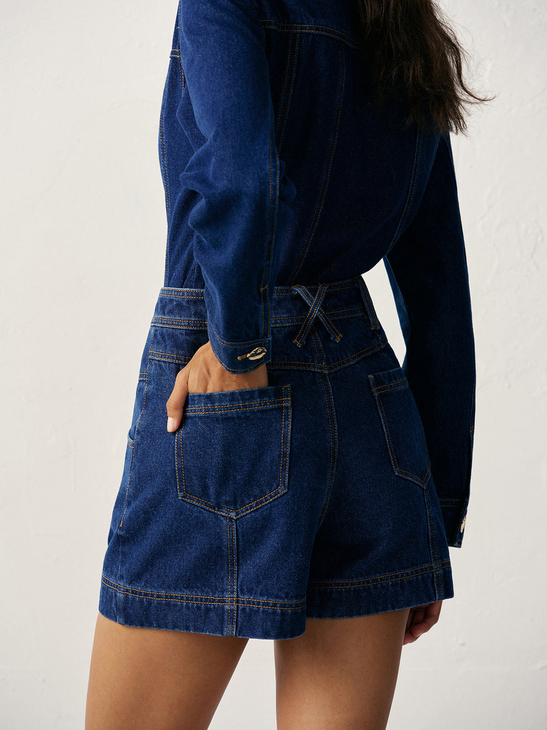 Women's denim shorts – high waist cotton, high waisted with button closure
