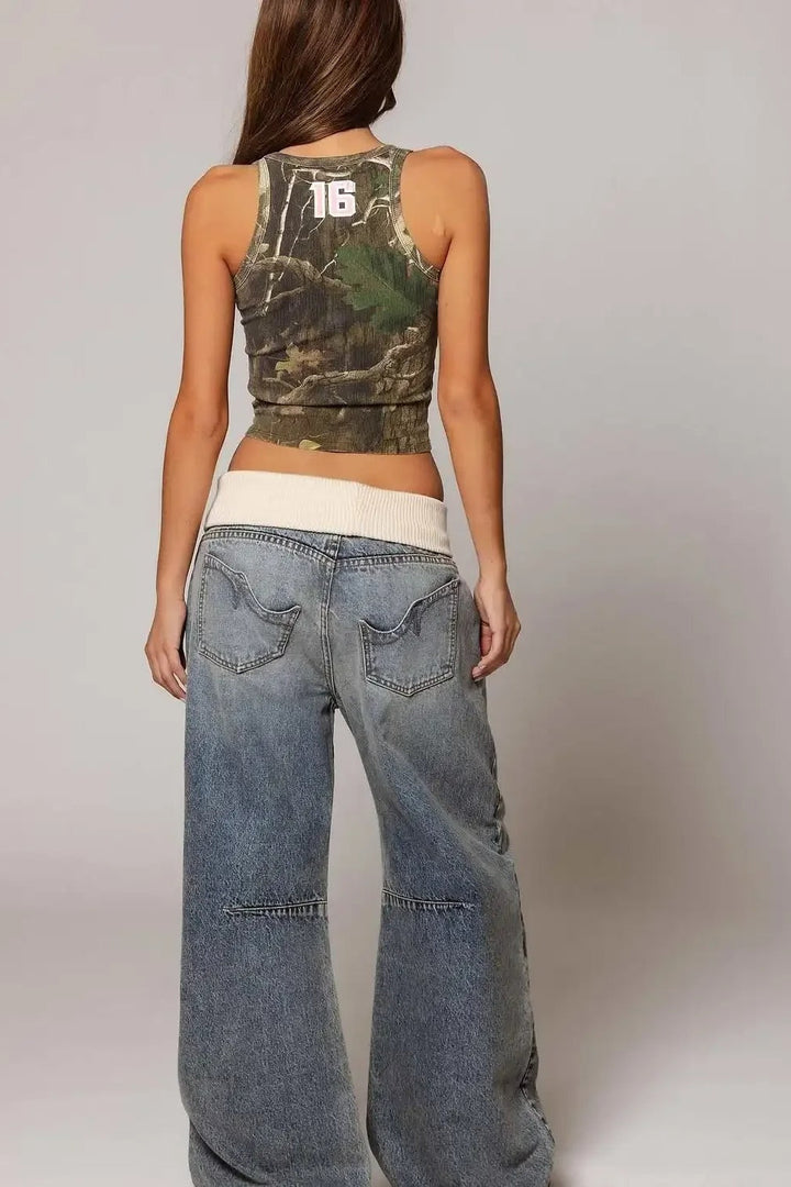 Damen Jeans Weites Bein Hochgeschnitten 0