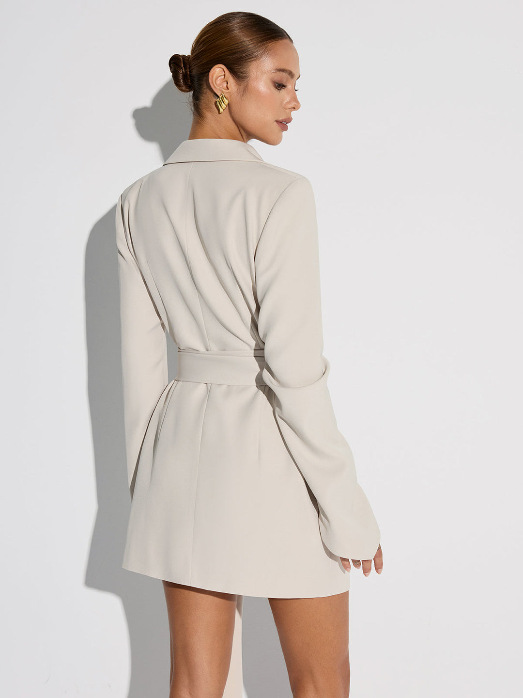 Women's midi dress cotton blend double-breasted blazer with belt