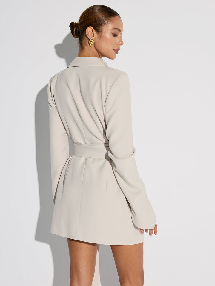 Women's midi dress cotton blend double-breasted blazer with belt