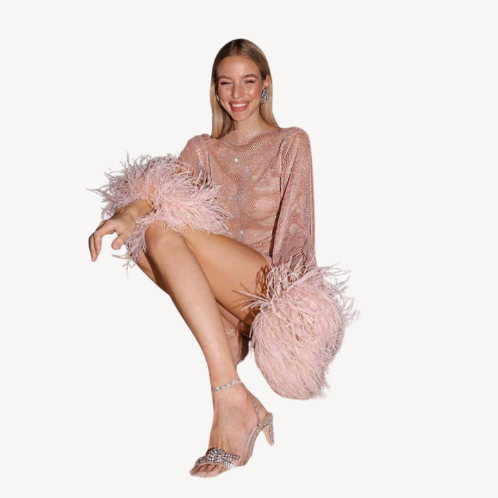 Damen Kleid Pailletten Mesh Design Elegant 0