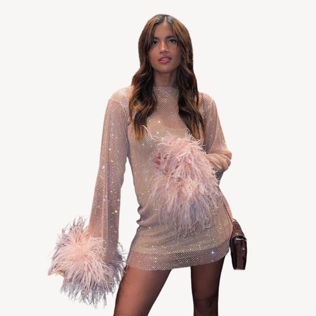 Damen Kleid Pailletten Mesh Design Elegant 3