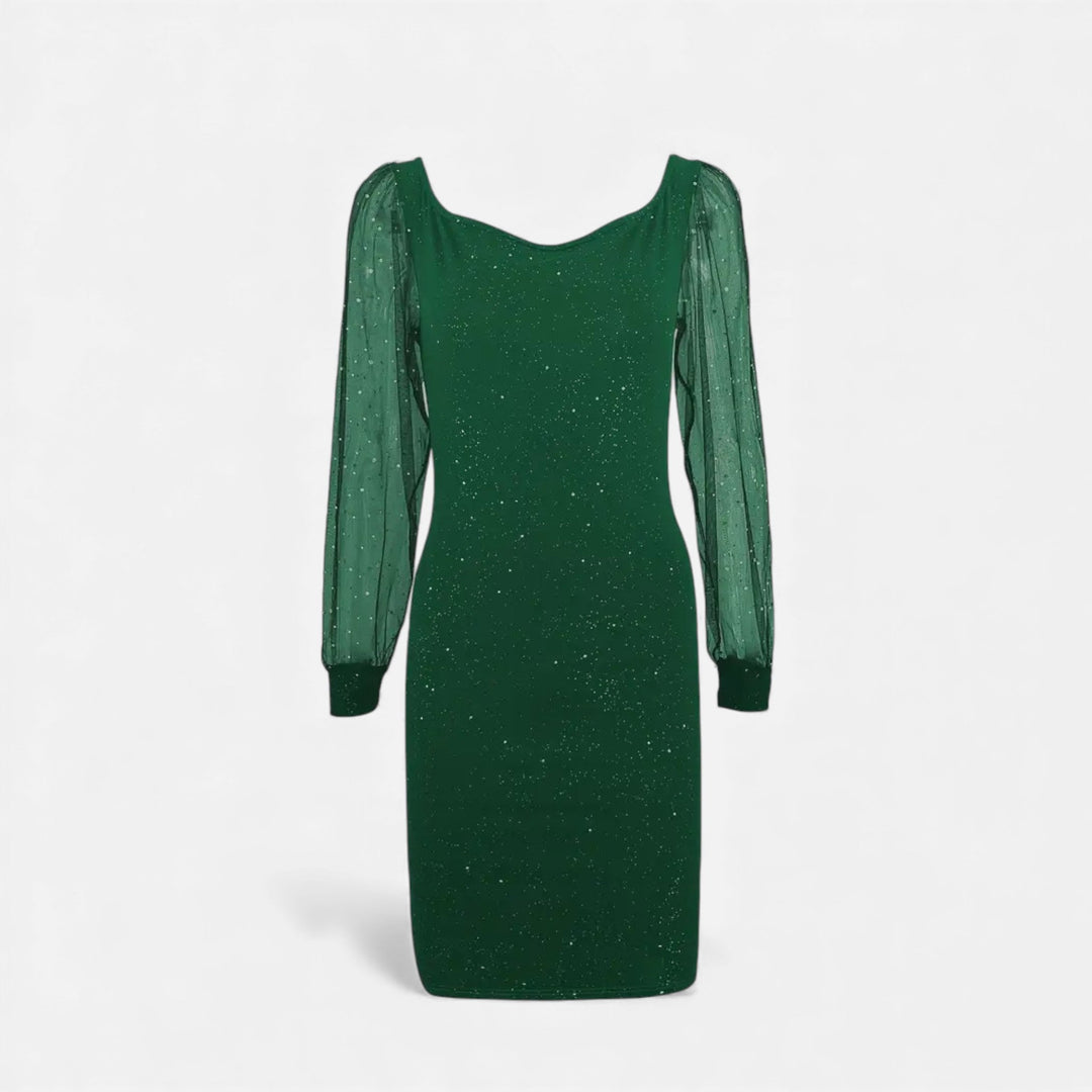 Damen Kleid Pailletten V-Ausschnitt Figurbetont 4