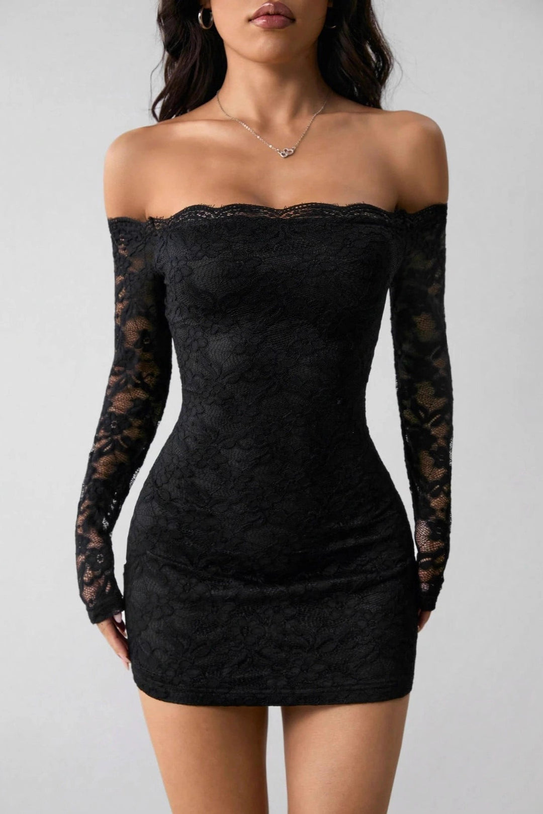 Damen Kleid Schulterfrei Spitze Festliches Kleid 1