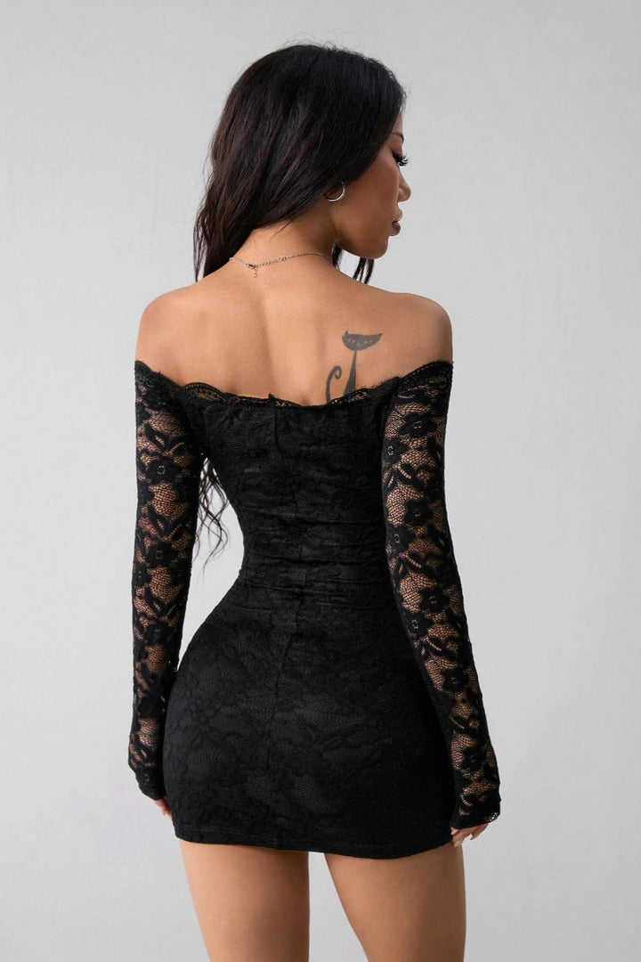 Damen Kleid Schulterfrei Spitze Festliches Kleid 4