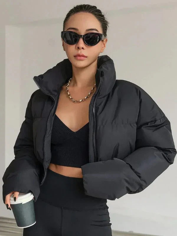 Women's Short Puffer Jacket with Zipper