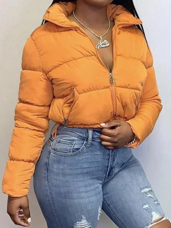 Women's Short Puffer Jacket with Zipper