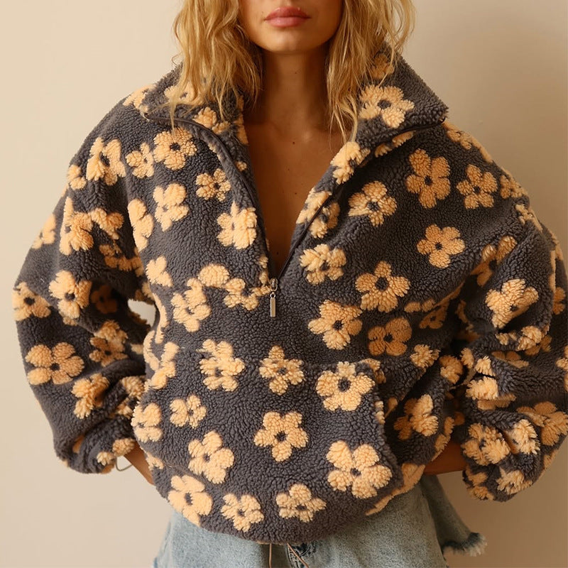Damen Langarm-Hoodie Mit Blumendetails 0