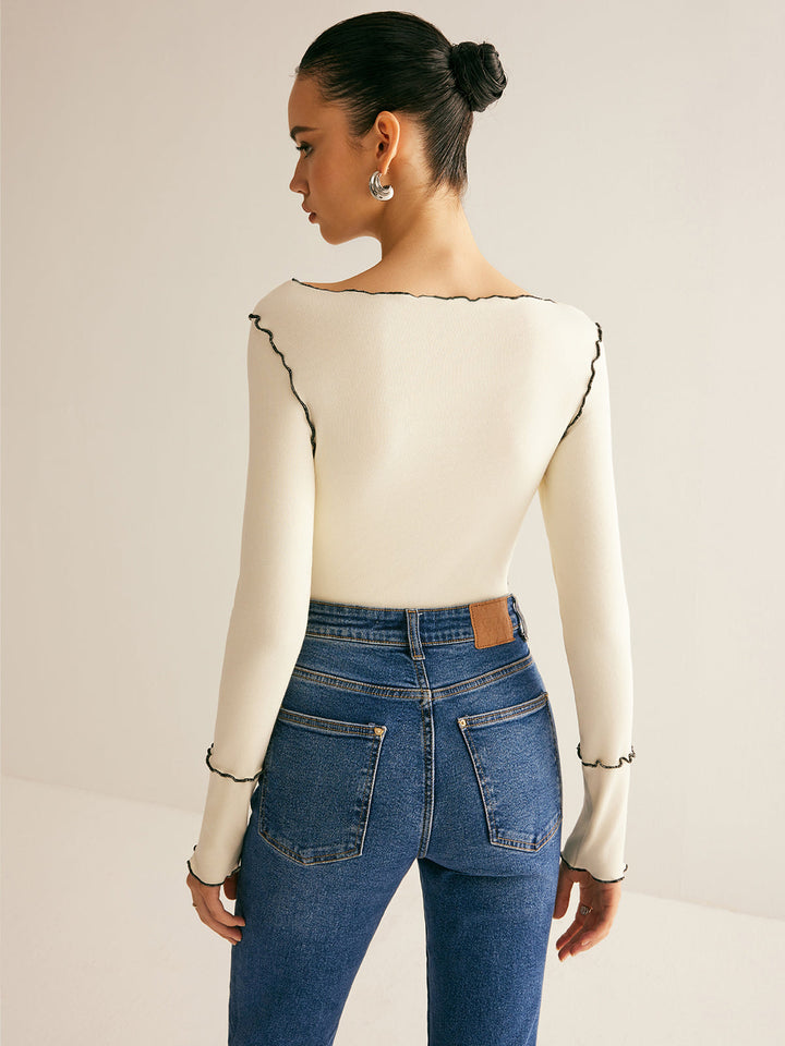 Women's long-sleeve shirt cotton lyocell slim fit with lettuce trim