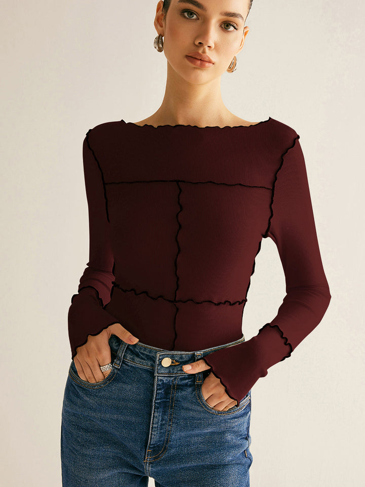 Women's long-sleeve shirt cotton lyocell slim fit with lettuce trim