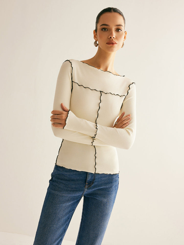 Women's long-sleeve shirt cotton lyocell slim fit with lettuce trim