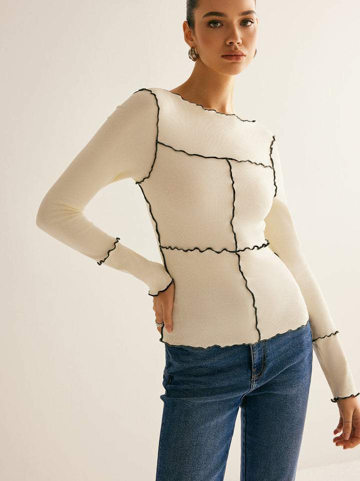 Women's long-sleeve shirt cotton lyocell slim fit with lettuce trim