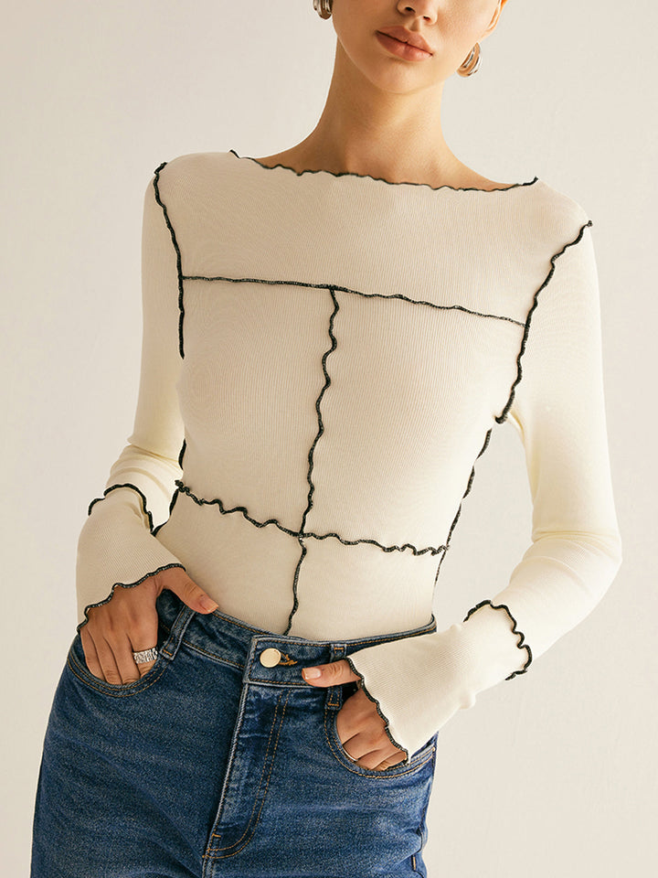 Women's long-sleeve shirt cotton lyocell slim fit with lettuce trim