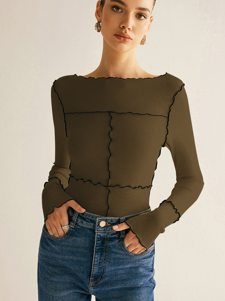 Women's long-sleeve shirt cotton lyocell slim fit with lettuce trim