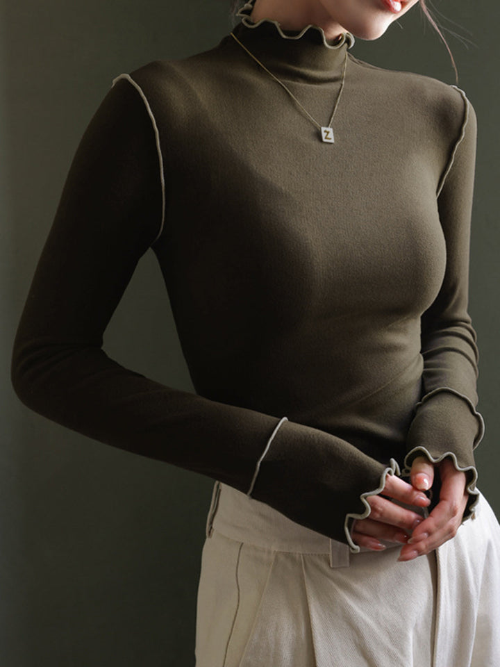 Women's long-sleeve shirt polyester high collar slim fit