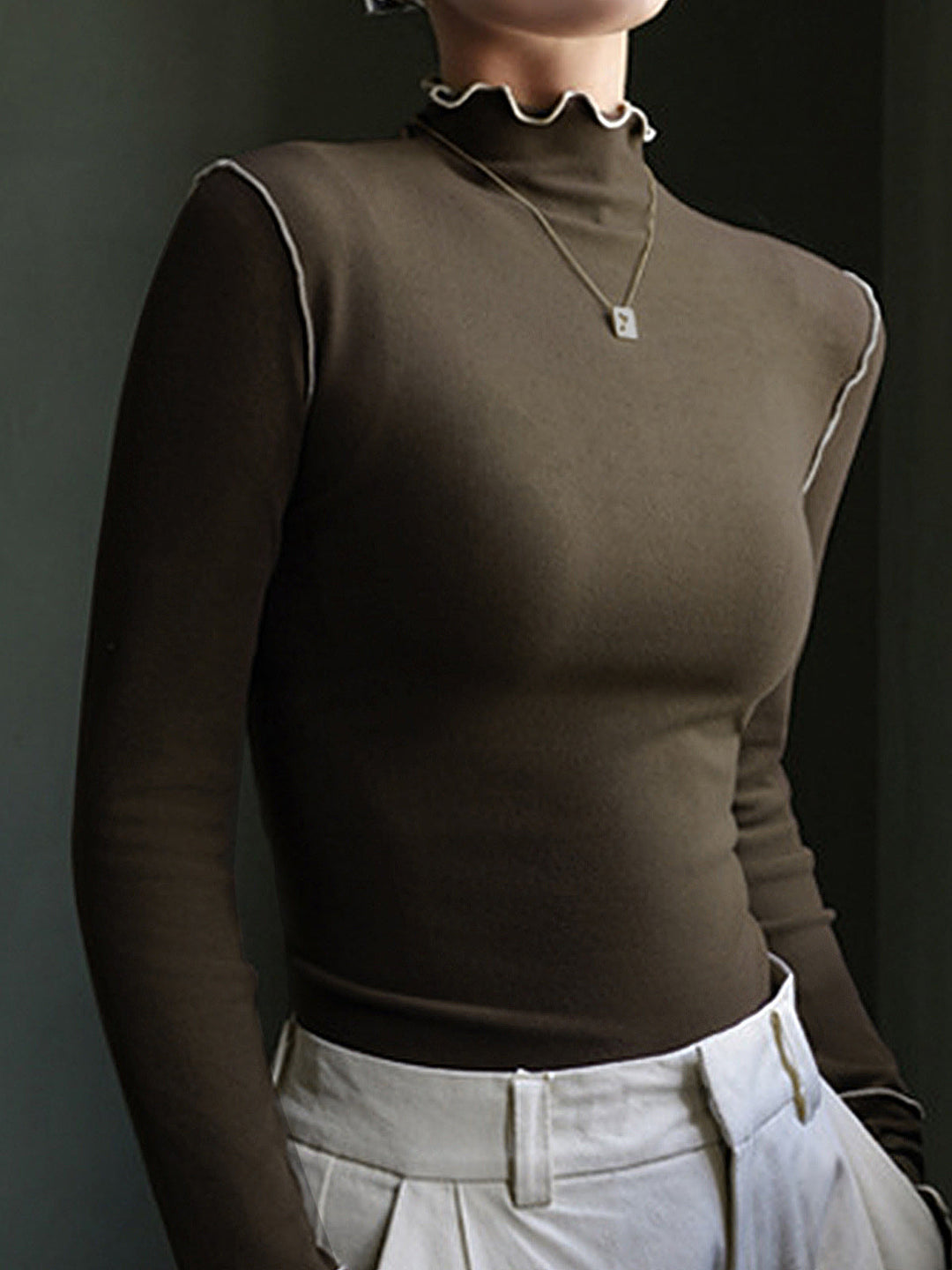 Women's long-sleeve shirt polyester high collar slim fit