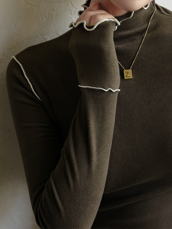 Women's long-sleeve shirt polyester high collar slim fit