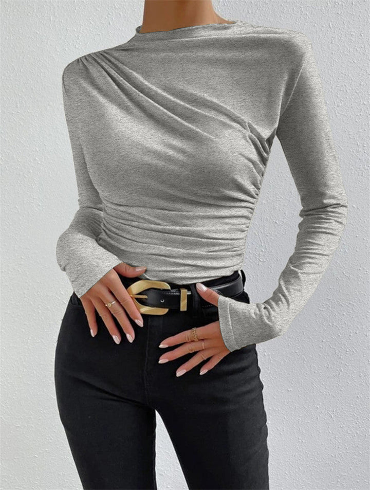 Women's Long Sleeve Shirt Ruching Elegant Longsleeve