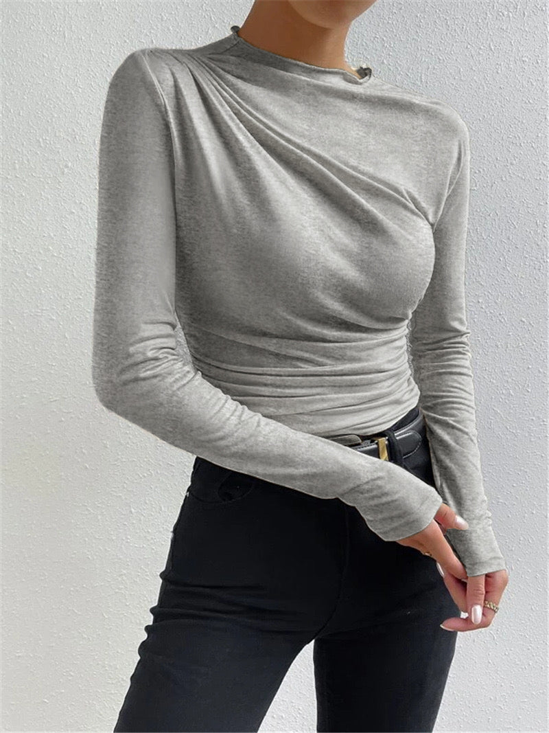 Women's Long Sleeve Shirt Ruching Elegant Longsleeve