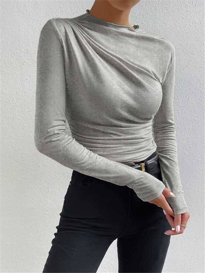 Women's Long Sleeve Shirt Ruching Elegant Longsleeve