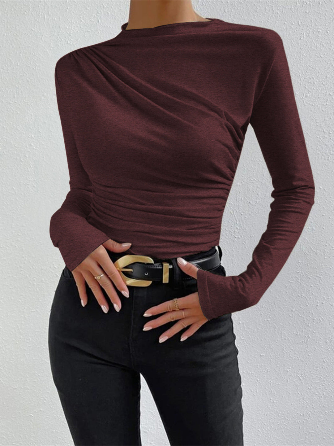 Women's Long Sleeve Shirt Ruching Elegant Longsleeve