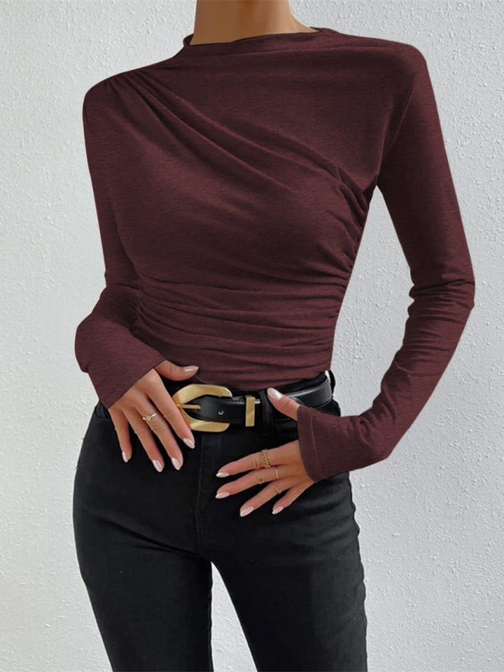 Women's Long Sleeve Shirt Ruching Elegant Longsleeve