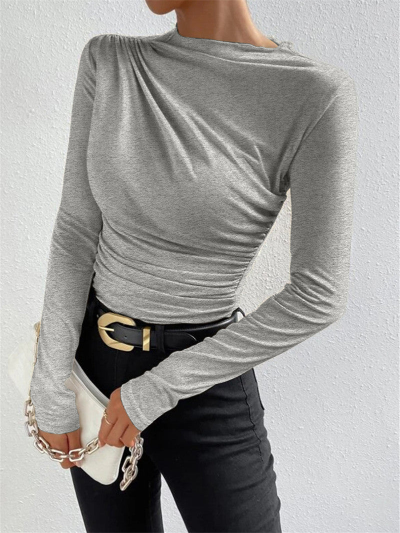 Women's Long Sleeve Shirt Ruching Elegant Longsleeve
