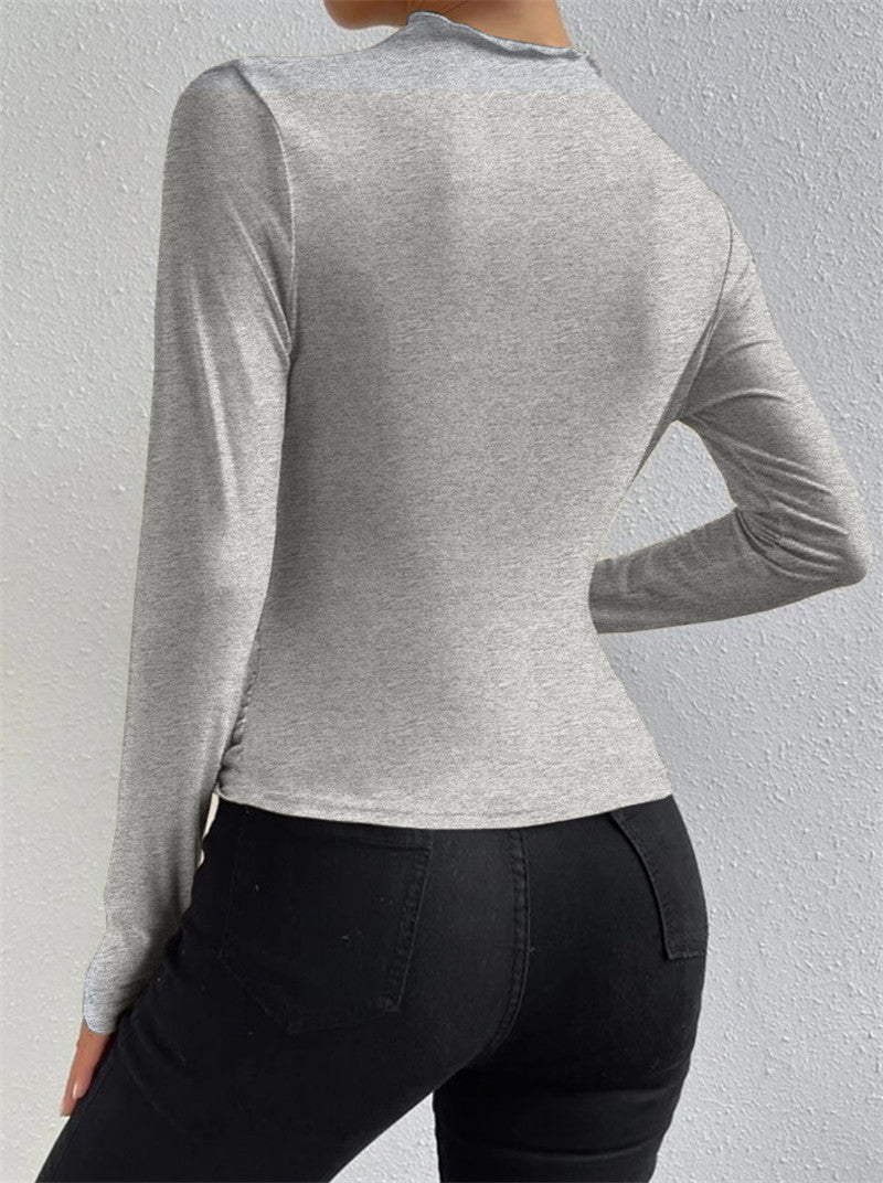 Women's Long Sleeve Shirt Ruching Elegant Longsleeve