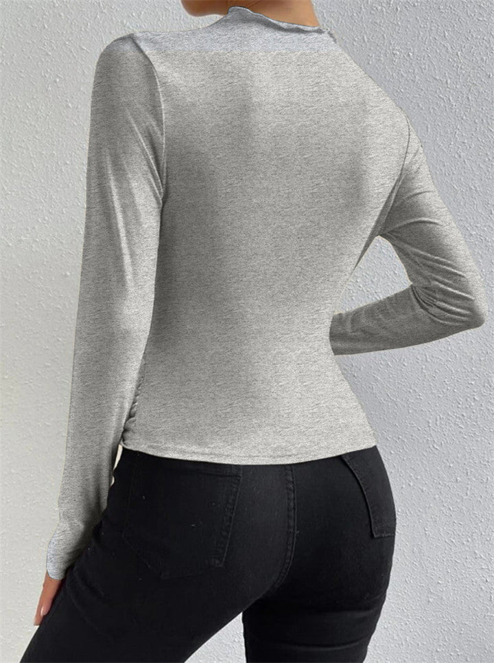 Women's Long Sleeve Shirt Ruching Elegant Longsleeve