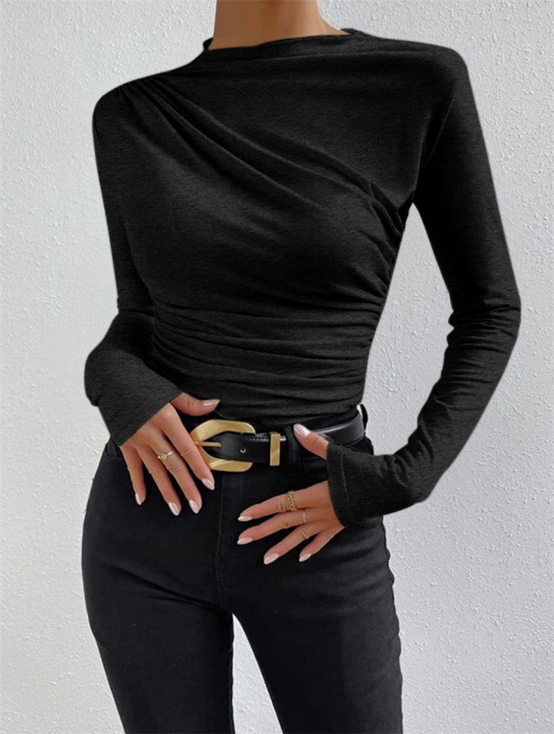 Women's Long Sleeve Shirt Ruching Elegant Longsleeve