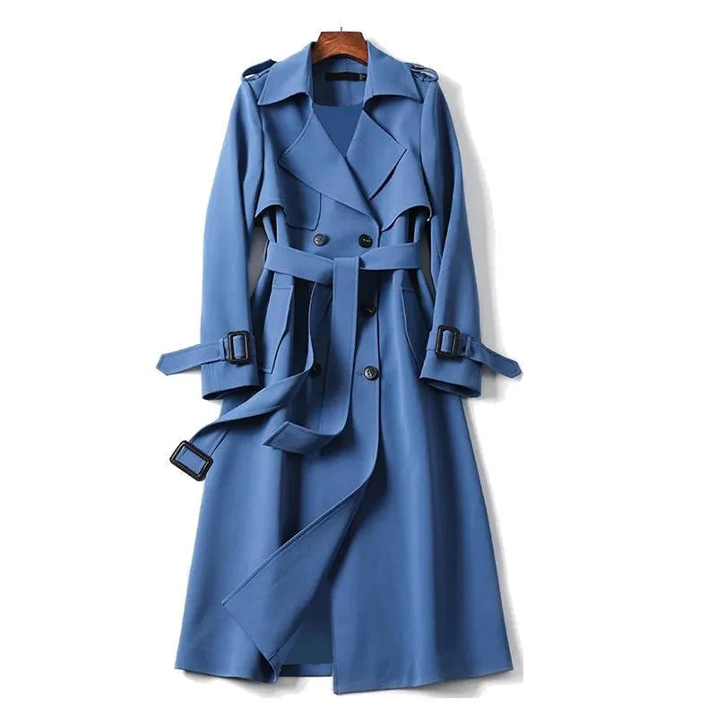 Long women's trench coat black – elegant coat with belt