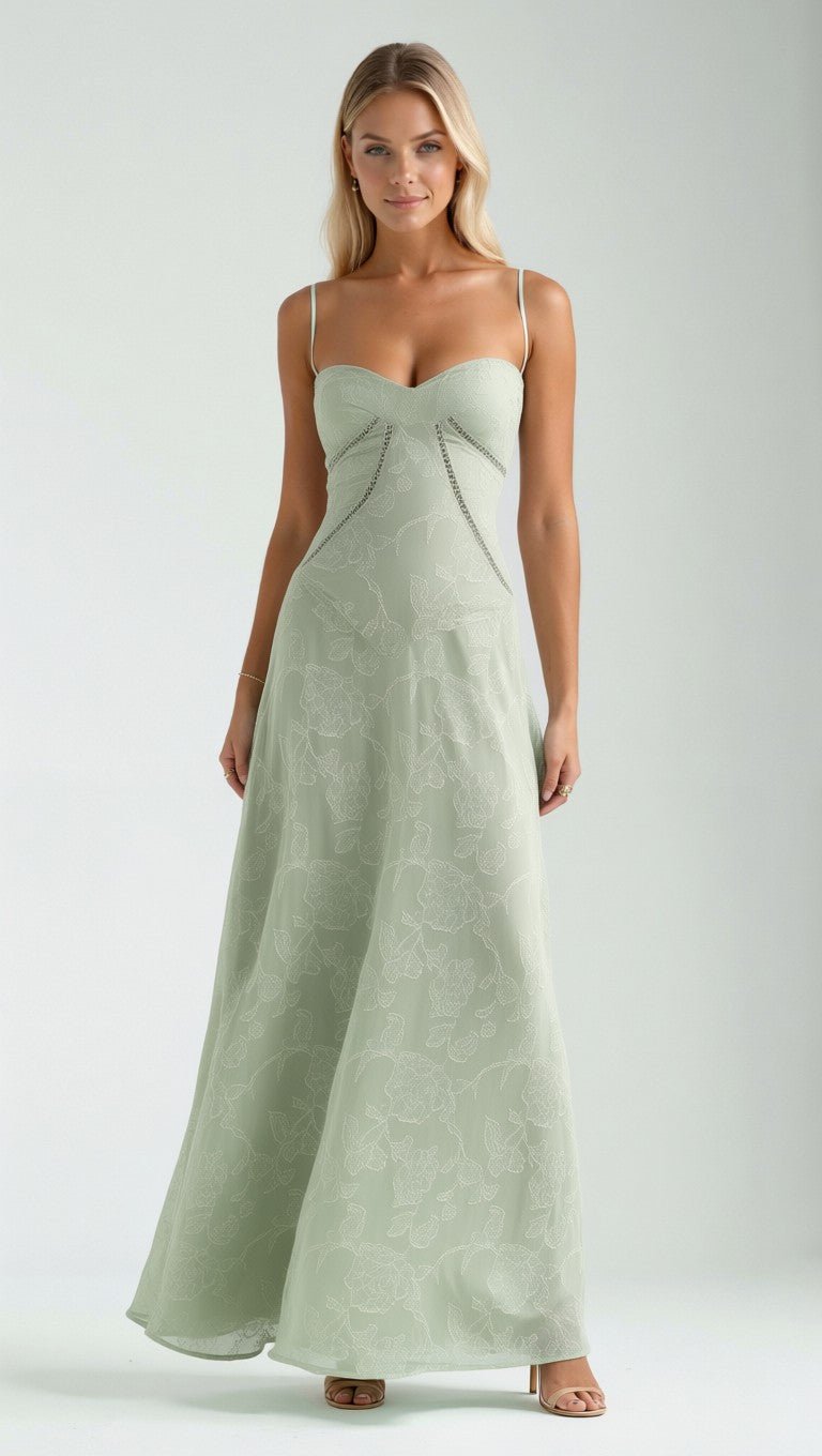 Damen Maxikleid Spitze Elegante Silhouette Blumen-Jacquard Figurbetont 9