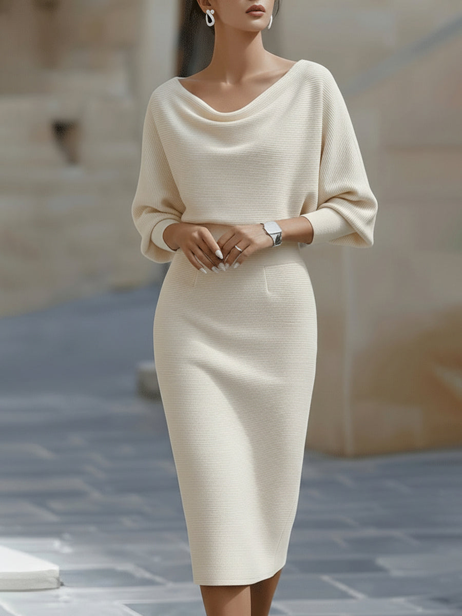Damen Midi Kleid Drapiert Wasserfall Bleistiftrock Elegantes Kleid für Hochzeitsgast 1