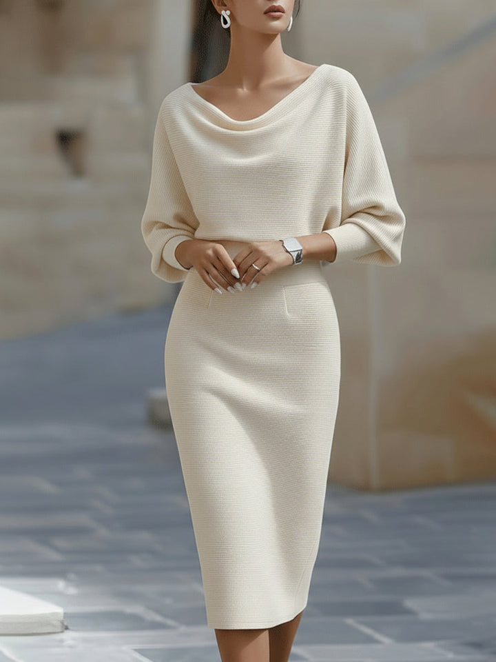 Damen Midi Kleid Drapiert Wasserfall Bleistiftrock Elegantes Kleid für Hochzeitsgast 1